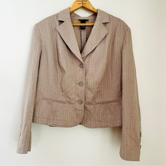 Lane Bryant Suit Jacket Blazer Taupe Tan Pinstripes Neutral 18 Plus - Picture 1 of 9